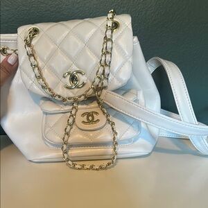 White and Gold Quilted Backpack